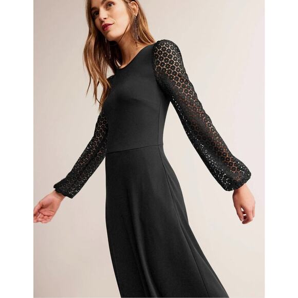 Boden Women's Sleeve Detail Midi Dress Black Size 8R NWT - Picture 2 of 16